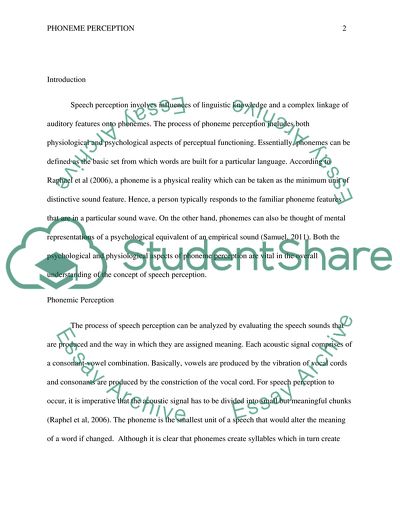 Physiological and Psychological Aspects of Phonemic Perception