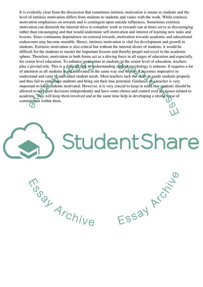 Motivation For Students In Senior Level Education