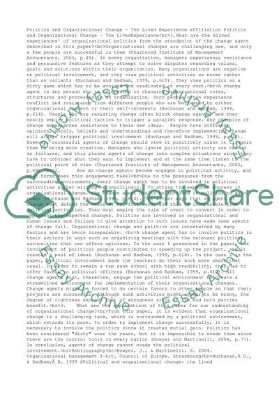 Politics and organizational change - the lived experience