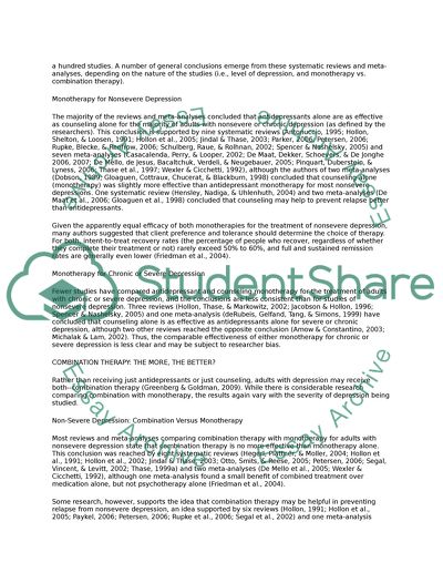 Antidepressants and Counseling for Treatment of Depression
