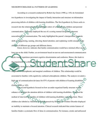 Neuropsychological Patterns of Learning in Children with Learning Disabilities