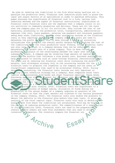 The Significance of Financial Cost to a Firm