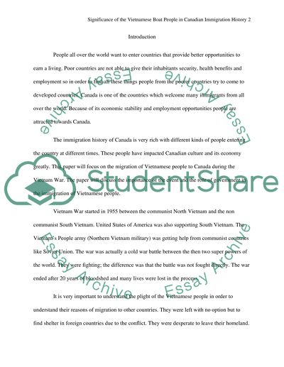 The Significance of the Vietnamese Boat People in Canadian Immigration History