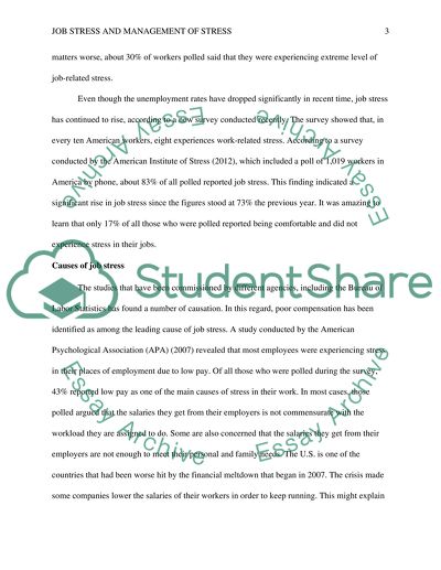 Job Stress and Management of Stress