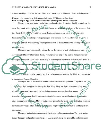 The Issue of Nurse Shortage and Nurse Turnover