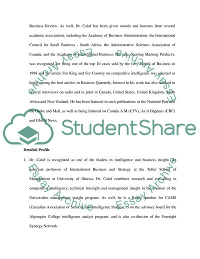 Intelligence Profile Professor Jonathan Calof