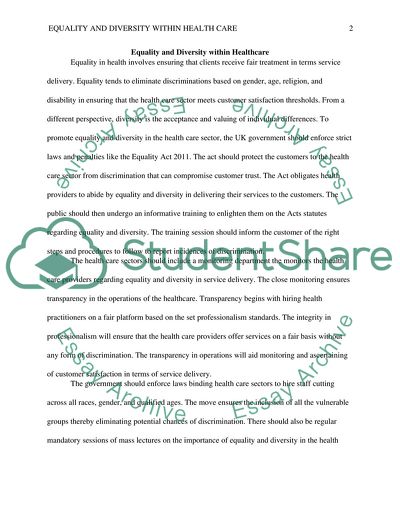 Equality and Diversity within Health Care