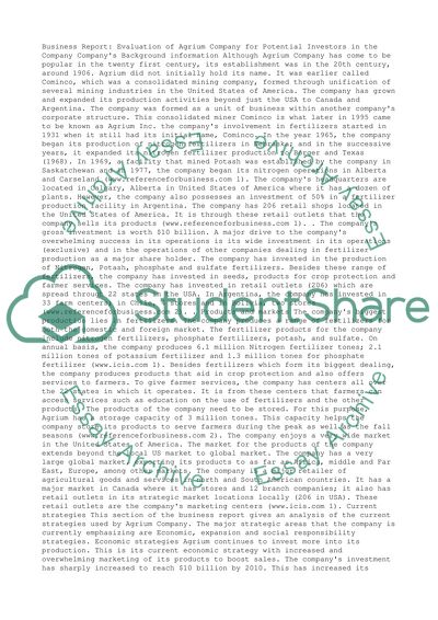 Business report on Agrium company