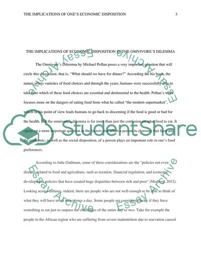 The Implications of Ones Economic Disposition in the Omnivores Dilemma