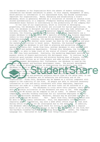 Use of databases in our organization