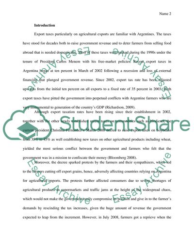 Establishment of Export Tax in Argentina