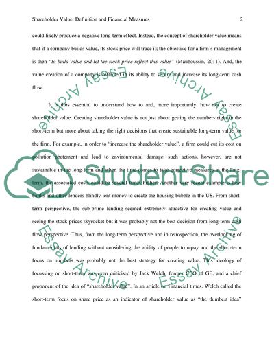 Creating Shareholder Value