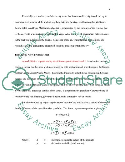 The Relevance of Portfolio Theory and the Capital Asset Pricing Model