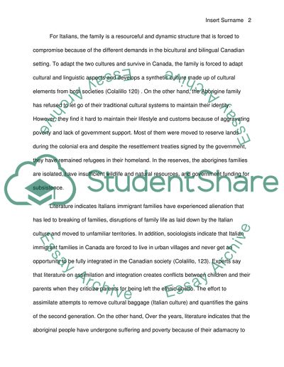 Italian Immigrant Families and Aboriginal Families in Canada