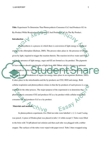 Experiment: Photosynthesis Consumes Carbon Dioxide and Produces Oxygen