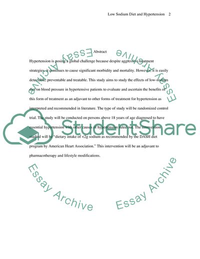 Low Sodium Diet and Hypertension