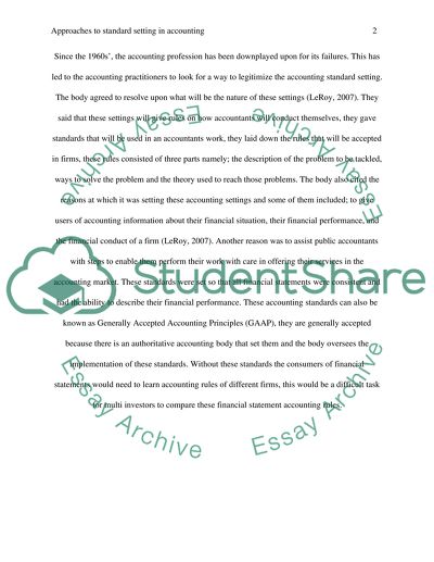 Approaches to Standard Setting in Accounting