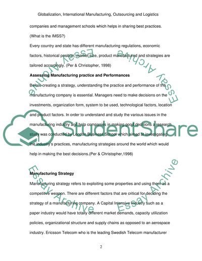 Globalization; International Manufacturing, Outsourcing and Logistics