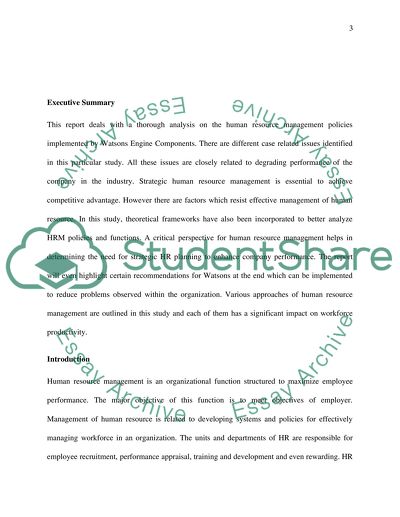Human resource management policies implemented by Watsons Engine Components