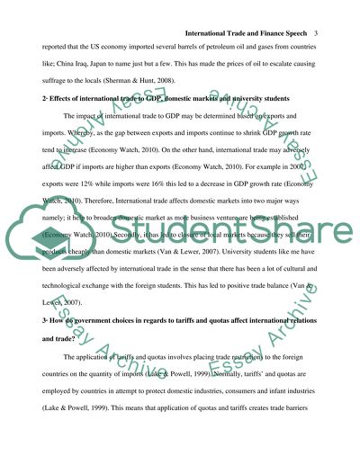 International Trade and Finance Speech