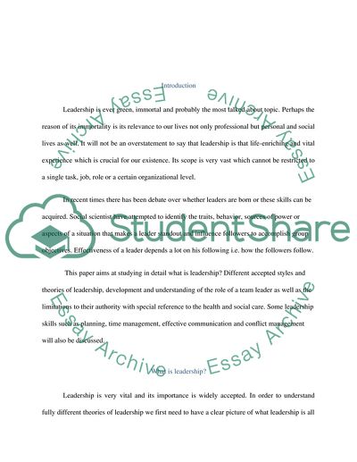 Basic Leadership Skills in Health Care Environment