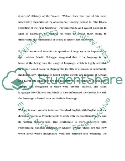 The of T.S. Eliot on Derek Walcott & Edward (Kamu) Brathwaite.Charles E