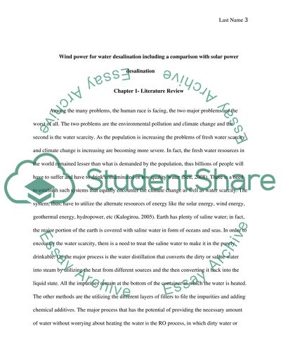 Wind power for water desalination including a comparison with solar power desalination