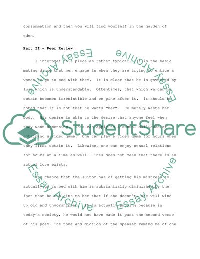 To his Coy Mistress Poem Reflections