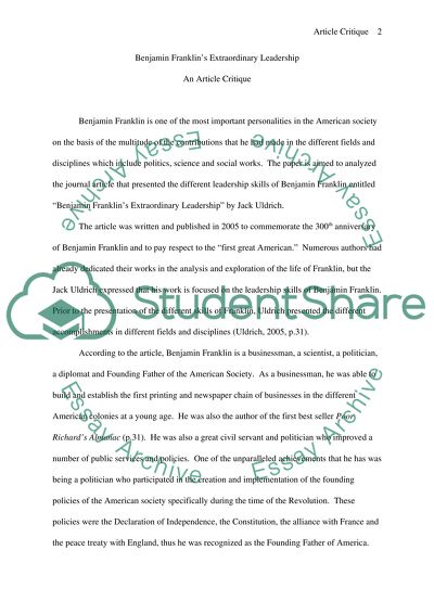 Article Review and Critique