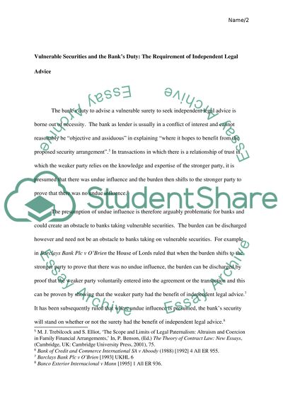 The Requirement of Independent Legal Advice