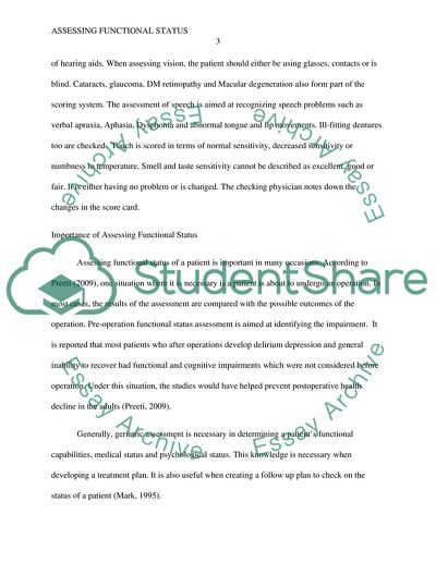 Assessing functional status essay example topics and well written 