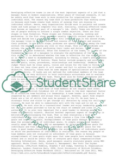 Effective group/team relationships development