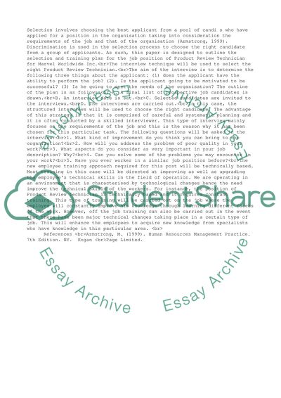 Selection and Training Plan