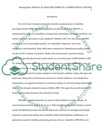 Mental Illness Treatment in a Correctional Setting