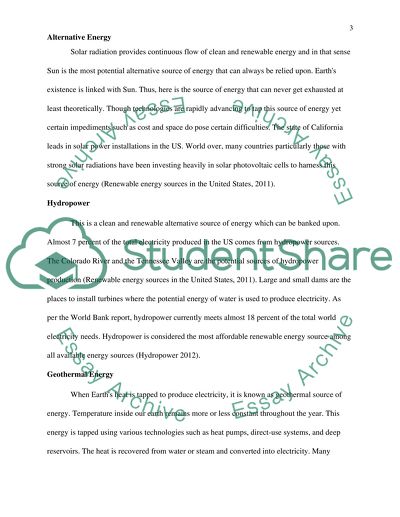 short essay about alternative sources of energy