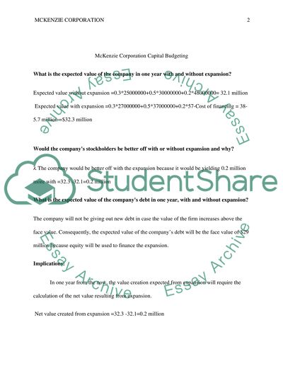 McKenzie Corporation Capital Budgeting