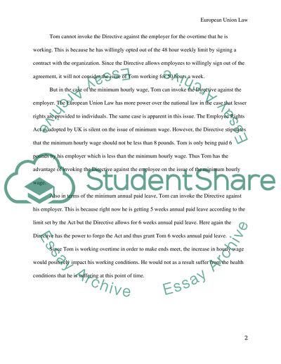 A Solution for Tom with Reference to the Directive as the Employment Rights Act 2011