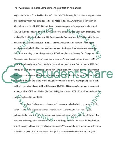 The Invention of Personal Computers and Its Effect on Humanities