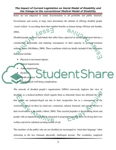 The Impact of Current Legislation on Social Model of Disability