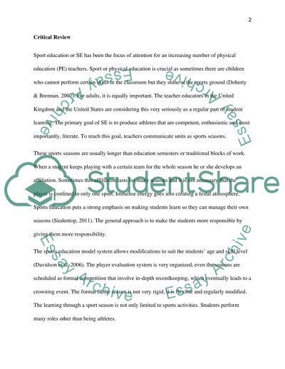 A Critical Review and Comparison of Physical Education Studies