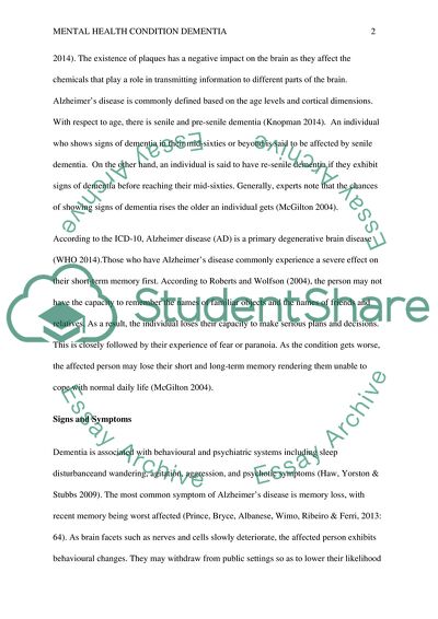 Mental Health Condition Dementia