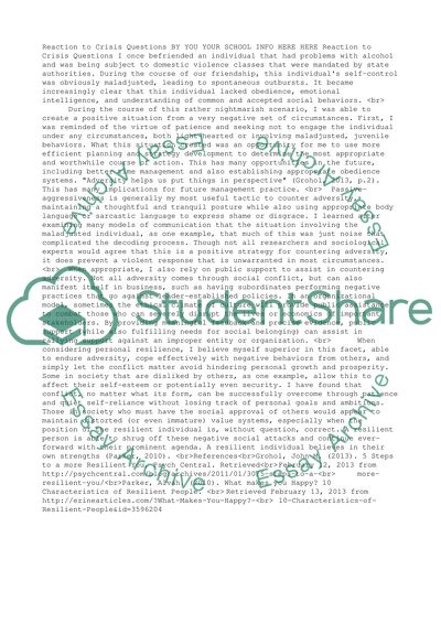 Reaction to Crisis questions