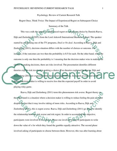 The Impact of Experienced Regret on Subsequent Choice