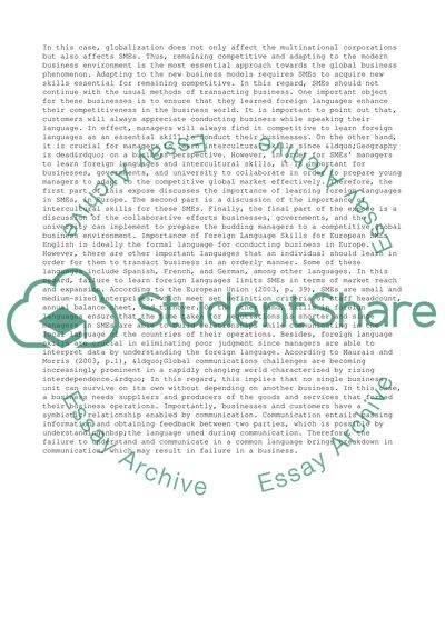 Importance of Foreign Language Skills for European SMEs