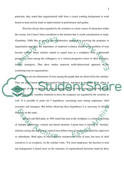 Human relations: The importance and role of trust in team performance