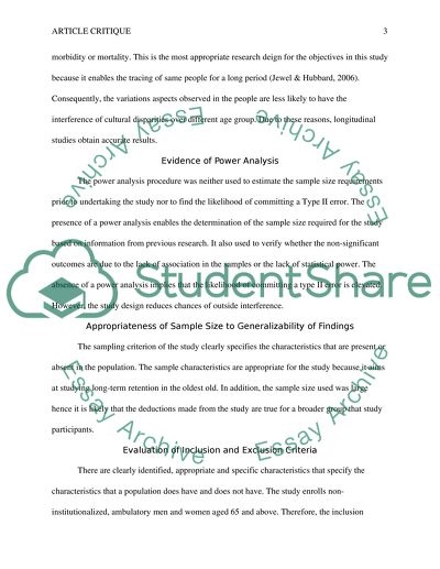 Critique of Selected Epidemiological Research Article