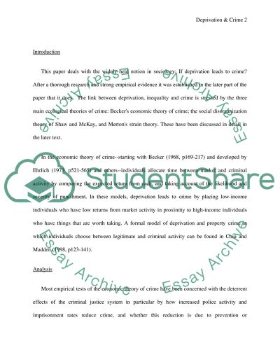 How Might Deprivation Lead to Crime