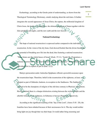 Eschatology Religion and Theology Research Paper