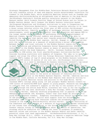 Strategic Management Plan for Middle-East Television Network