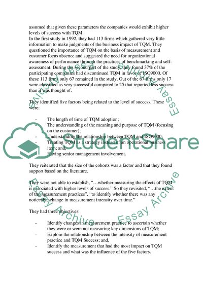 The contribution of measurement and information infrastructure to TQM success